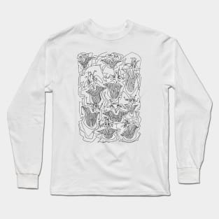 #1 - Limp Faces Psychedelic Line Ink Drawing with Art Style Long Sleeve T-Shirt